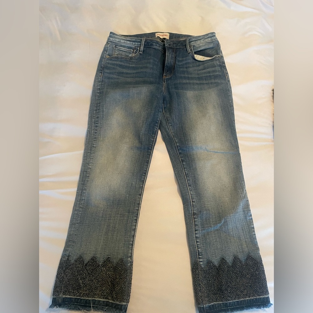 Driftwood stretch cropped embroidered jeans